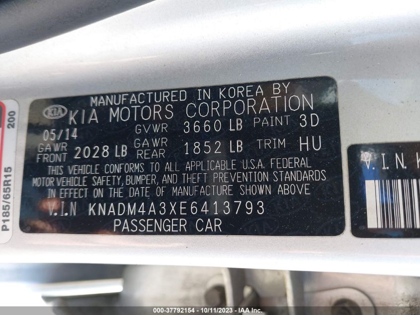 2014 KIA RIO LX - KNADM4A3XE6413793