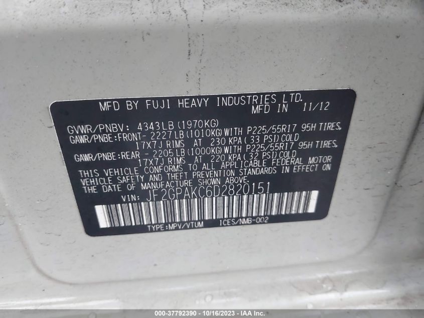 2013 SUBARU XV CROSSTREK LIMITED - JF2GPAKC6D2820151