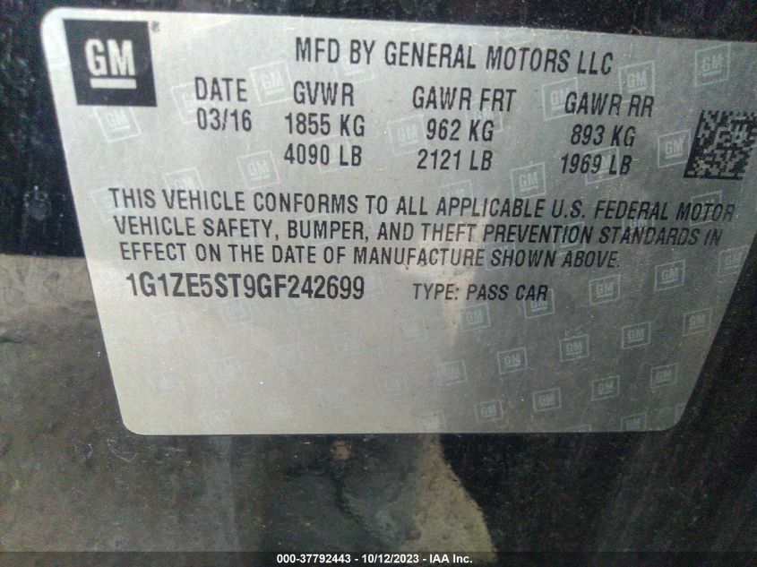 2016 CHEVROLET MALIBU LT - 1G1ZE5ST9GF242699