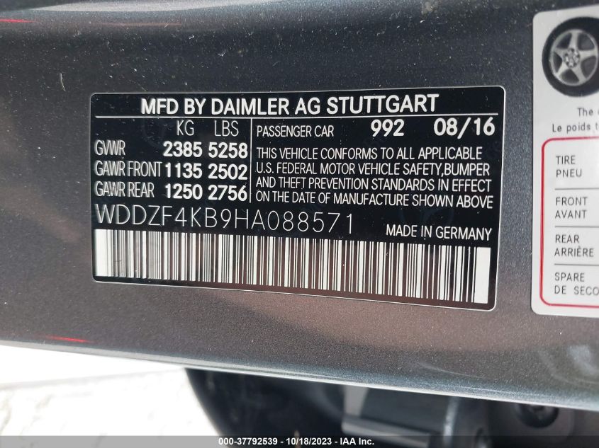 WDDZF4KB9HA088571 2017 MERCEDES-BENZ E-CLASS, photo no. 9