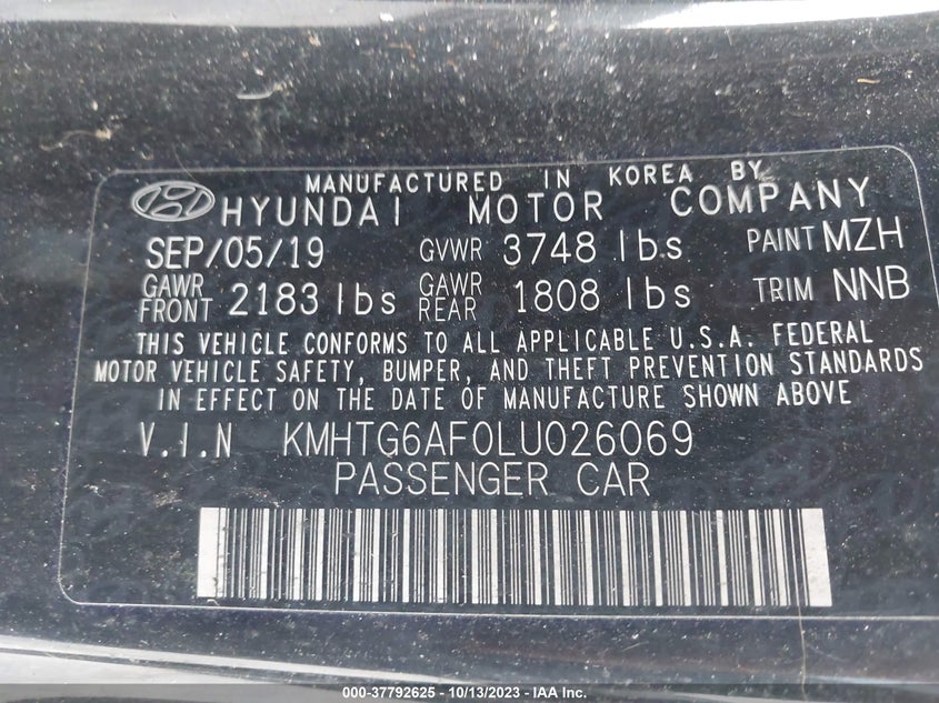 VIN KMHTG6AF0LU026069 2020 HYUNDAI VELOSTER 2.0 PREMIUM