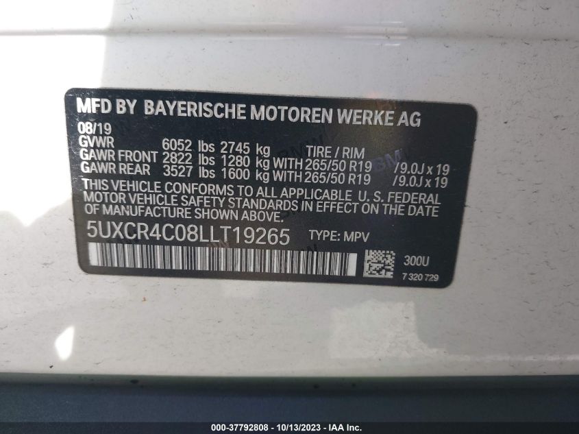 5UXCR4C08LLT19265 BMW X5 SDRIVE40I 9