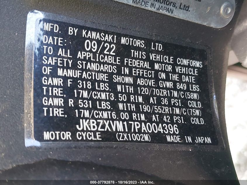 2023 KAWASAKI ZX1002 M JKBZXVM17PA004396