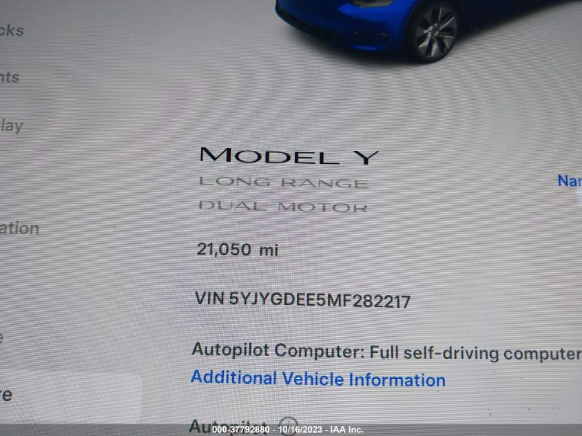 5YJYGDEE5MF282217 Tesla Model Y LONG RANGE 7