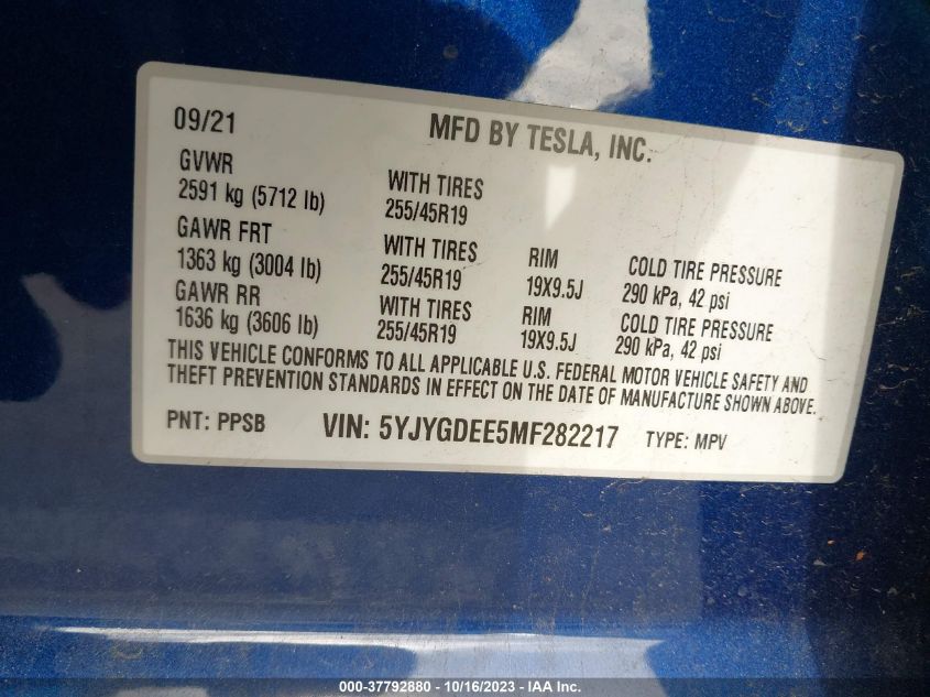 5YJYGDEE5MF282217 Tesla Model Y LONG RANGE 9