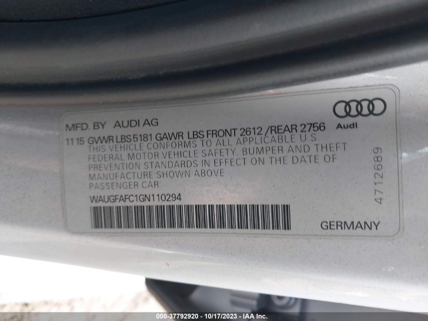 2016 AUDI A6 PREMIUM PLUS - WAUGFAFC1GN110294