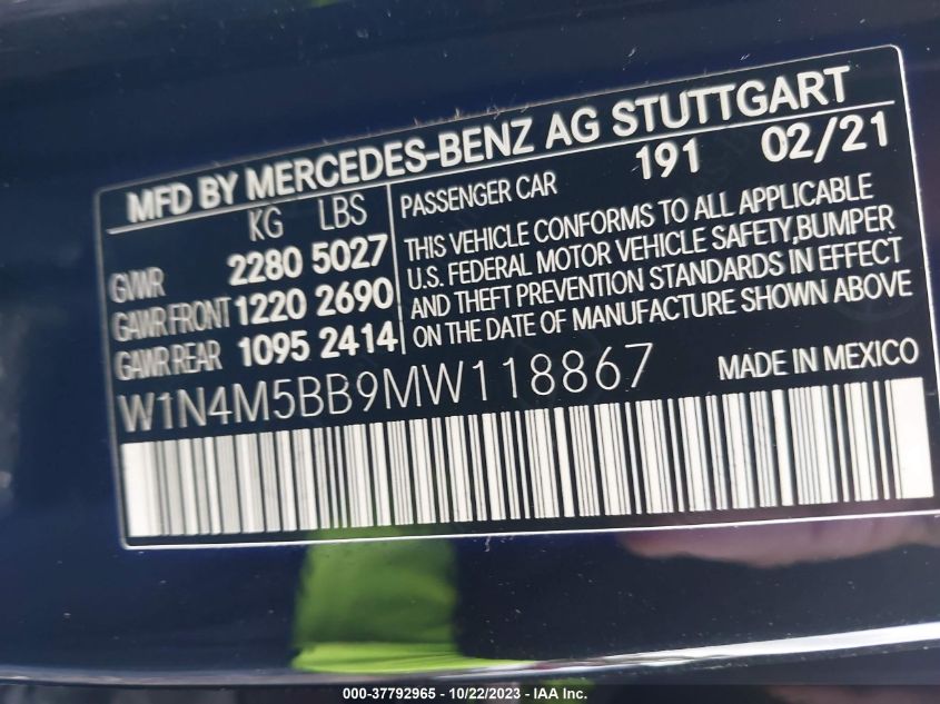 2021 MERCEDES-BENZ GLB AMG GLB 35 W1N4M5BB9MW118867