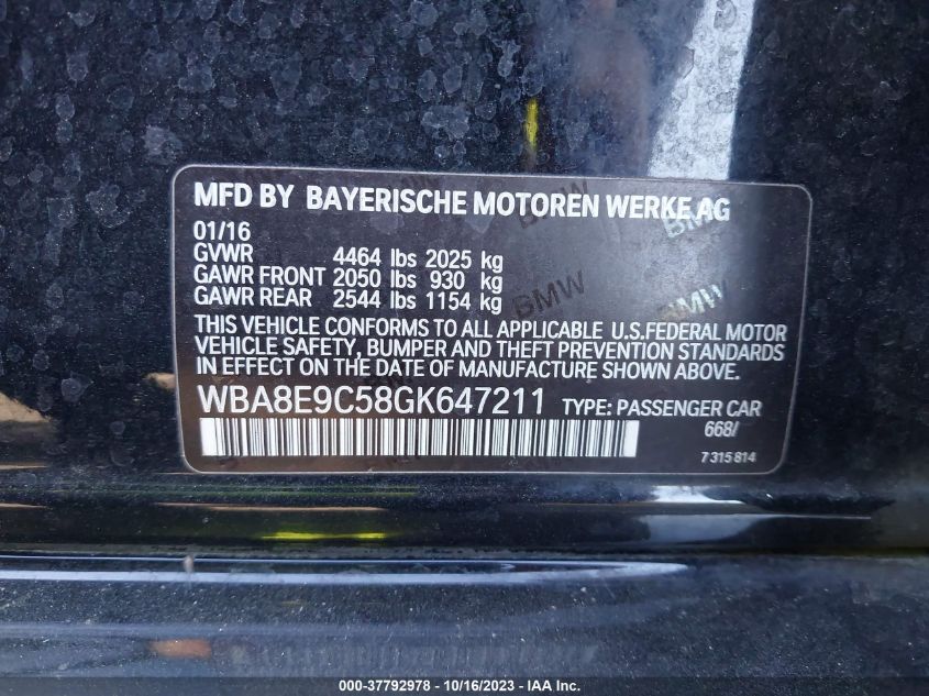 2016 BMW 3 SERIES 328I - WBA8E9C58GK647211