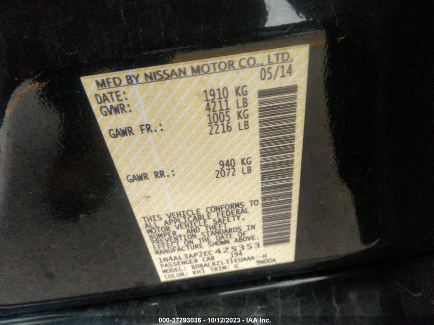 2014 NISSAN ALTIMA 2.5 S - 1N4AL3AP2EC425353