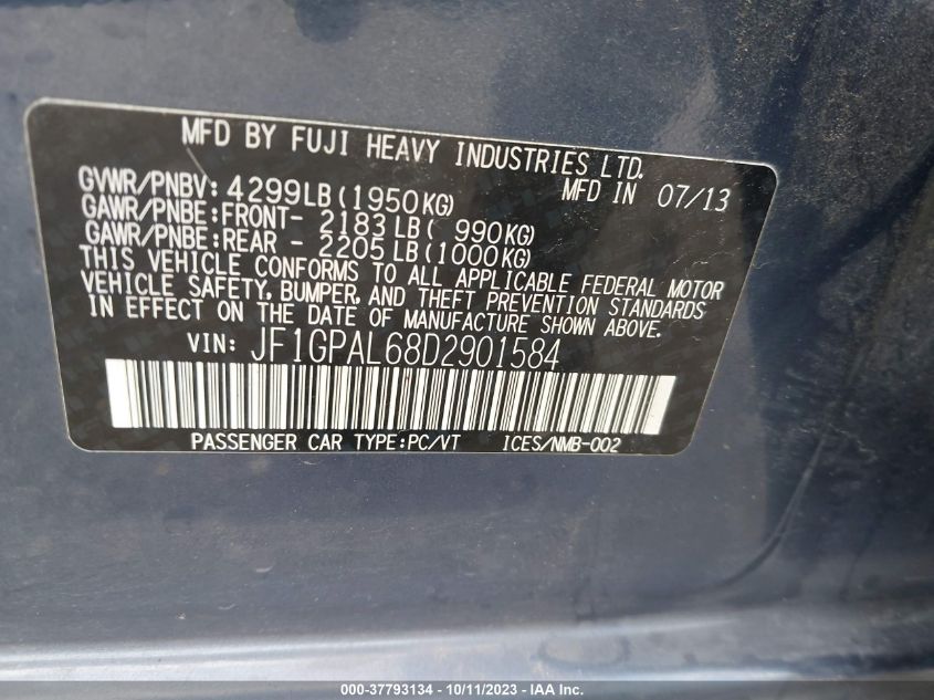 2013 SUBARU IMPREZA WAGON 2.0I SPORT PREMIUM - JF1GPAL68D2901584
