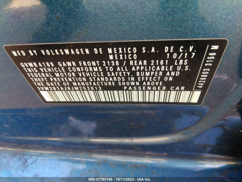 2018 VOLKSWAGEN JETTA 1.4T S - 3VW2B7AJ8JM252013