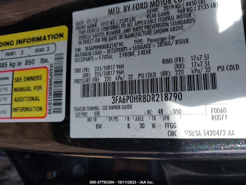 2013 FORD FUSION SE - 3FA6P0HR8DR218790