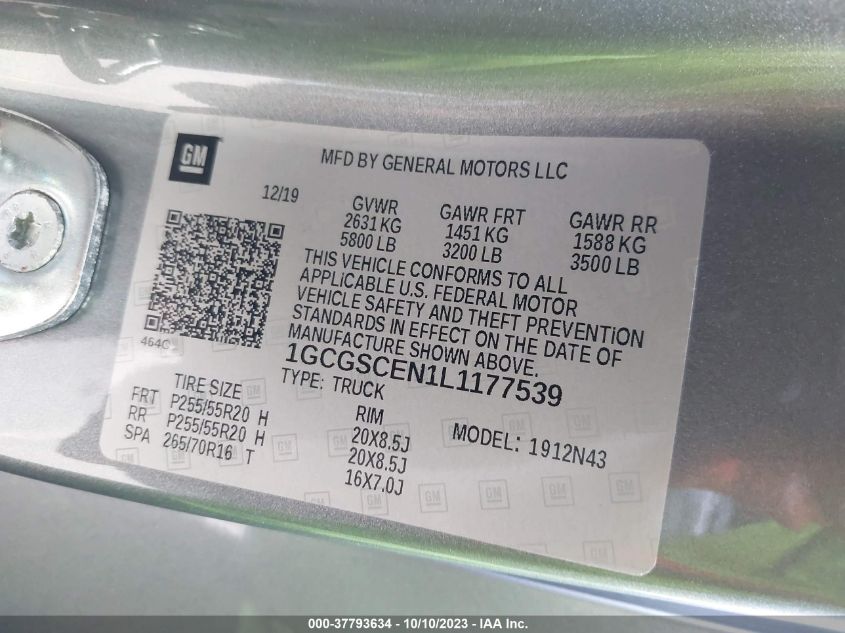 2020 CHEVROLET COLORADO 2WD LT - 1GCGSCEN1L1177539