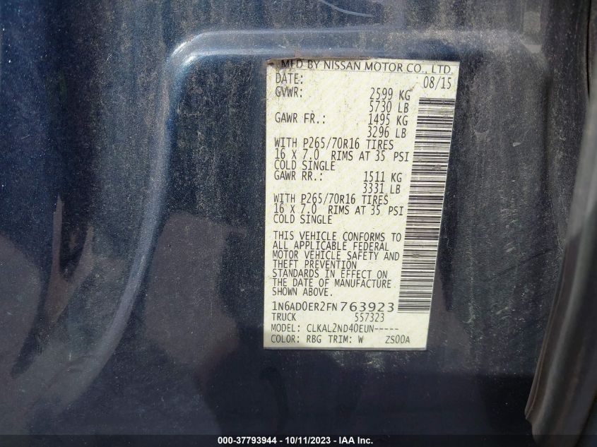 2015 NISSAN FRONTIER SV - 1N6AD0ER2FN763923