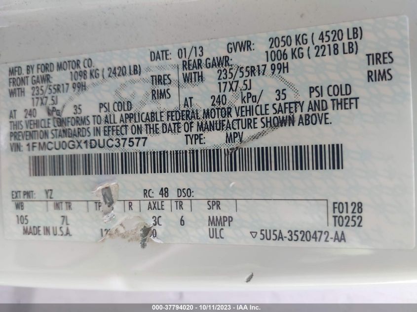 2013 FORD ESCAPE SE - 1FMCU0GX1DUC37577