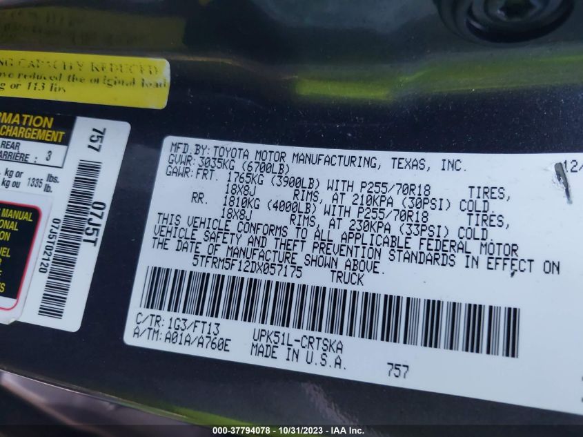 2013 TOYOTA TUNDRA 2WD TRUCK - 5TFRM5F12DX057175