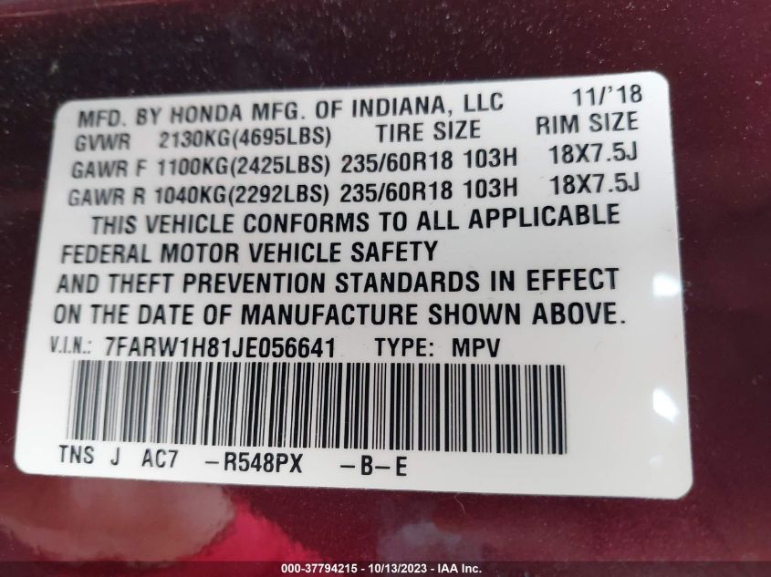 2018 HONDA CR-V EX-L - 7FARW1H81JE056641