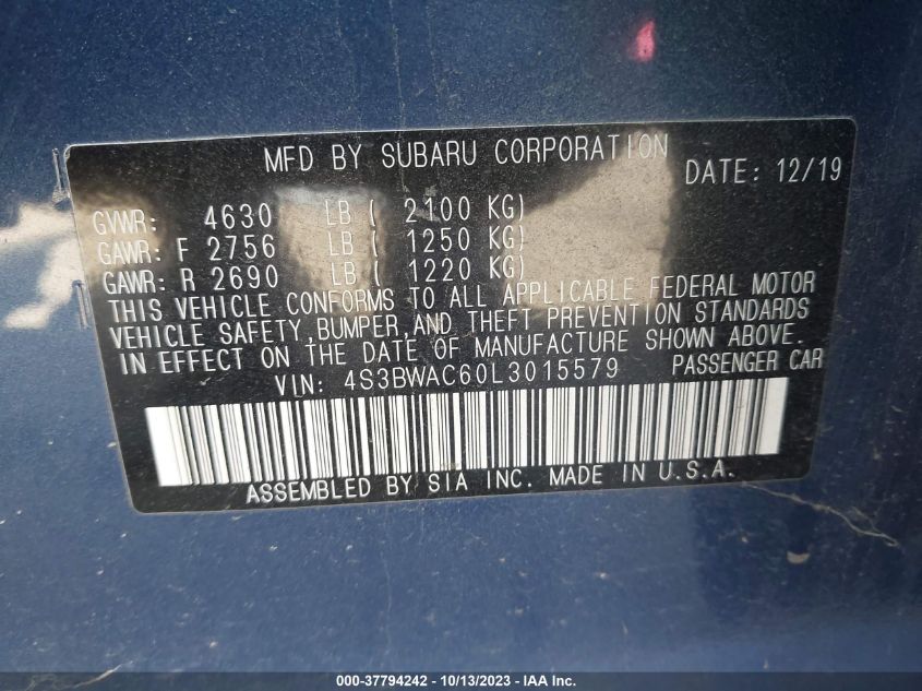 2020 SUBARU LEGACY PREMIUM - 4S3BWAC60L3015579