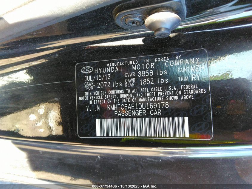 2013 HYUNDAI VELOSTER TURBO W/BLACK INT - KMHTC6AE1DU169178