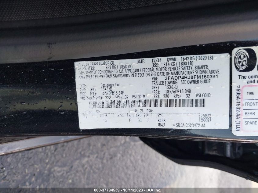 2015 FORD FIESTA SE - 3FADP4BJ8FM160391