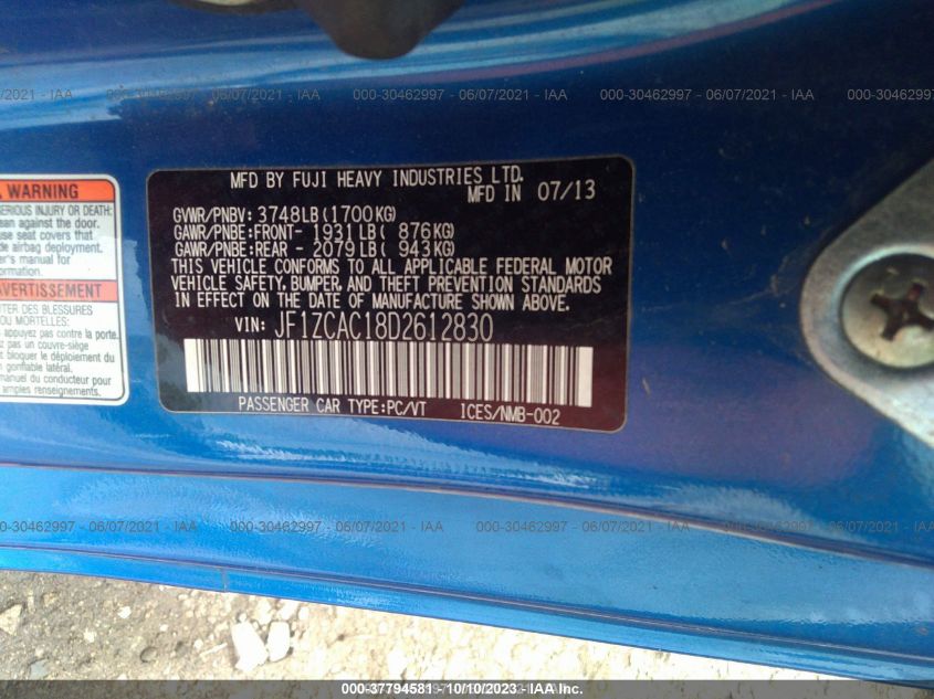 2013 SUBARU BRZ LIMITED JF1ZCAC18D2612830