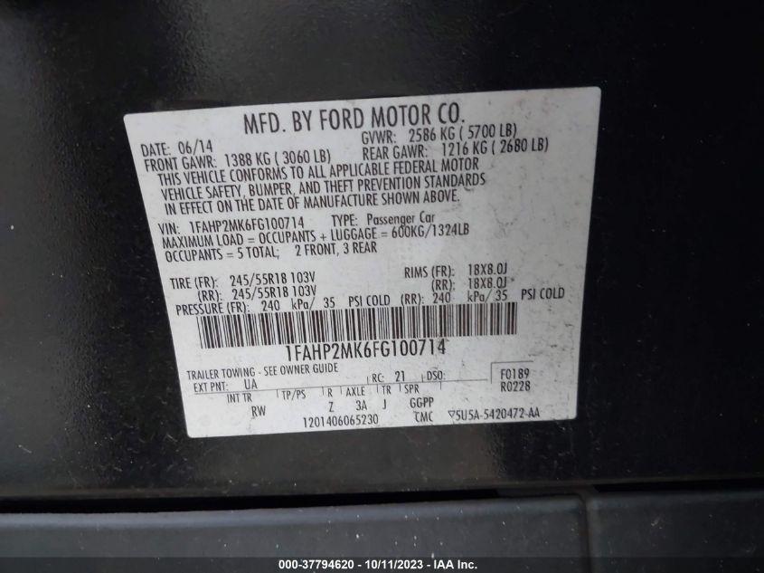 2015 FORD SEDAN POLICE INTERCEPTOR 1FAHP2MK6FG100714