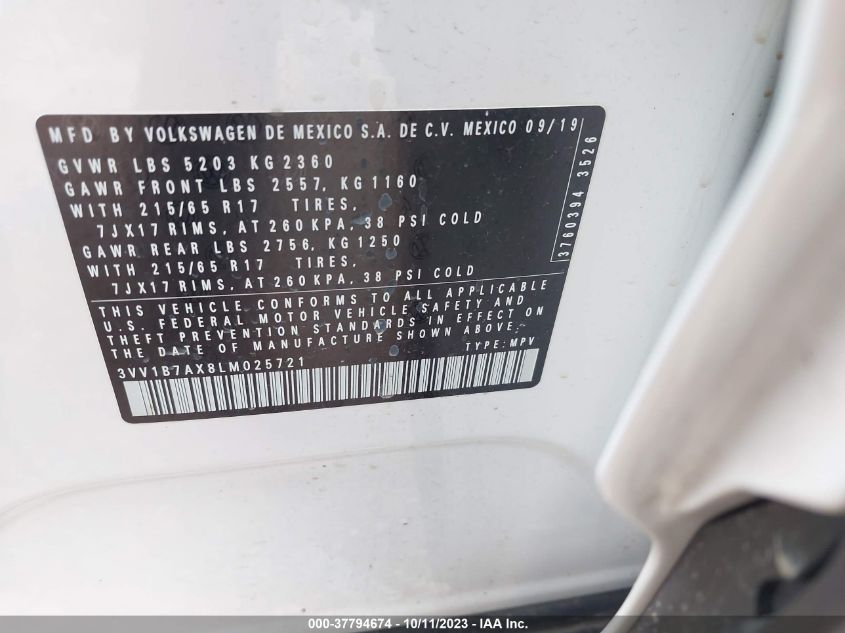 2020 VOLKSWAGEN TIGUAN S - 3VV1B7AX8LM025721