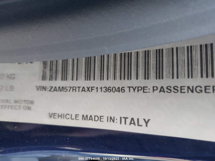 2015 MASERATI GHIBLI S Q4 - ZAM57RTAXF1136046