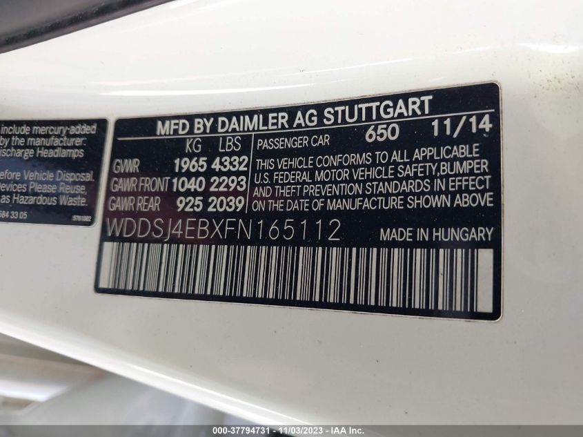 2015 MERCEDES-BENZ CLA 250 - WDDSJ4EBXFN165112