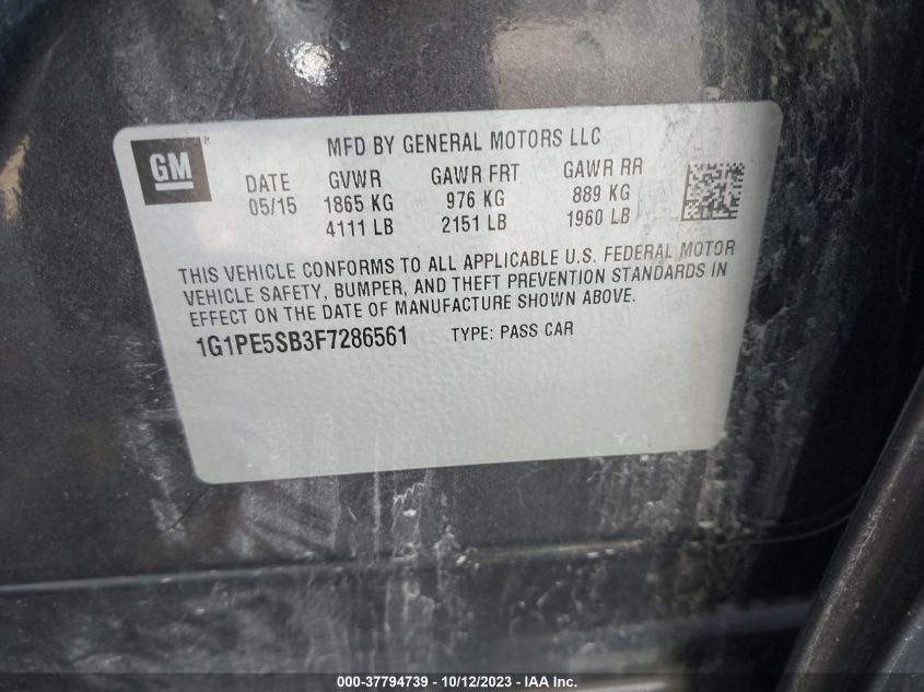 2015 CHEVROLET CRUZE LT - 1G1PE5SB3F7286561