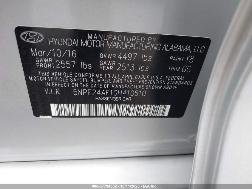 2016 HYUNDAI SONATA 2.4L - 5NPE24AF1GH410510