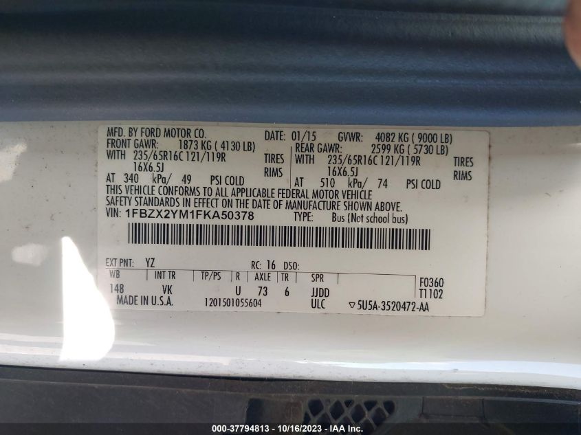 2015 FORD TRANSIT-350 XL - 1FBZX2YM1FKA50378