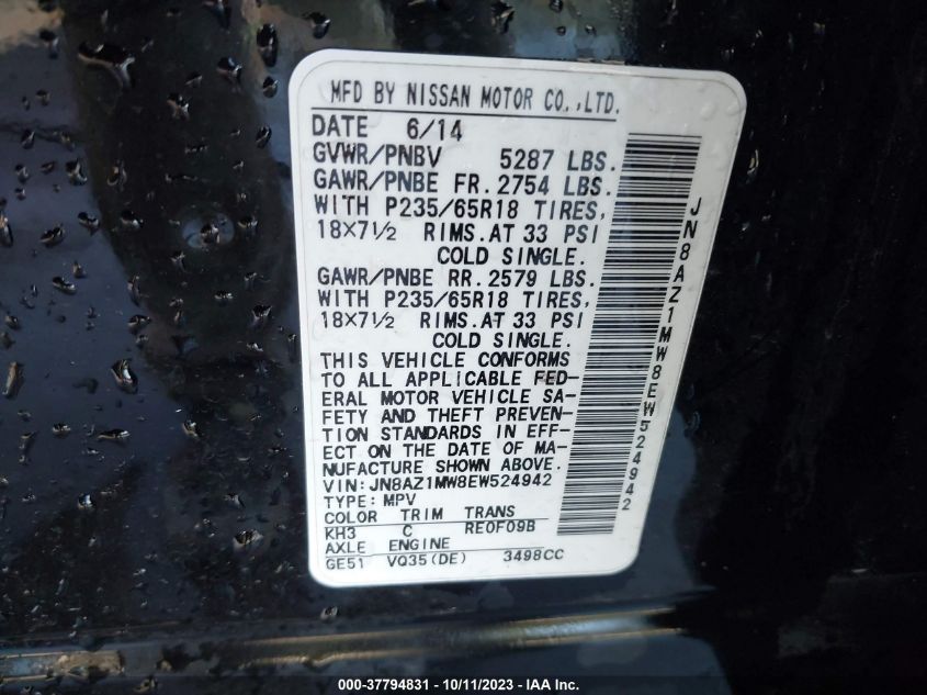 2014 NISSAN MURANO S - JN8AZ1MW8EW524942