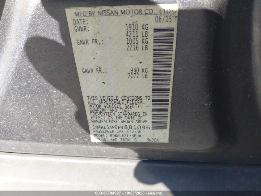 2015 NISSAN ALTIMA 2.5/S/SV/SL - 1N4AL3AP0FN881096