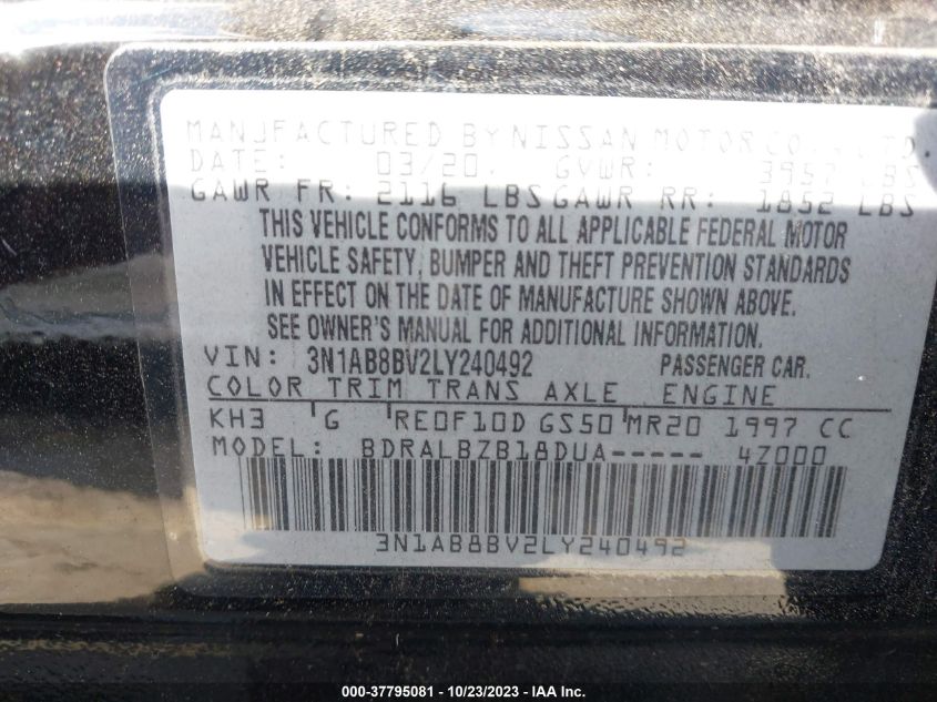 2020 NISSAN SENTRA S - 3N1AB8BV2LY240492