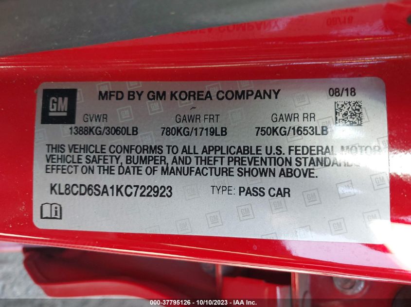 2019 CHEVROLET SPARK LT - KL8CD6SA1KC722923