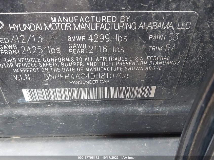 2013 HYUNDAI SONATA GLS - 5NPEB4AC4DH810708