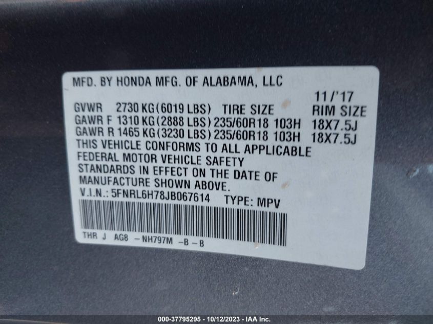 2018 HONDA ODYSSEY EX-L - 5FNRL6H78JB067614