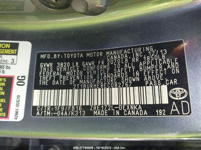 2014 TOYOTA COROLLA L/LE/S/S PLUS/LE PLUS - 2T1BURHE8EC082767