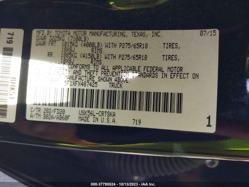 2015 TOYOTA TUNDRA 4WD TRUCK SR/SR5/TRD PRO 5TFUY5F1XFX487425