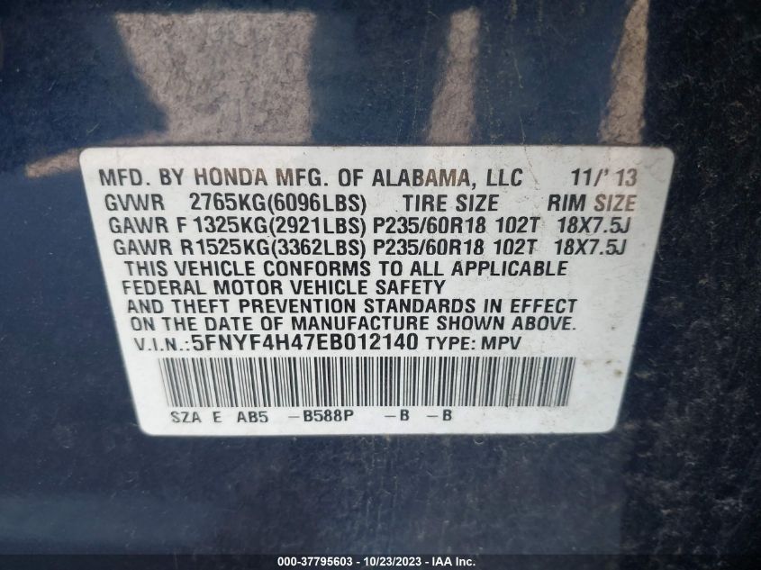 2014 HONDA PILOT EX - 5FNYF4H47EB012140