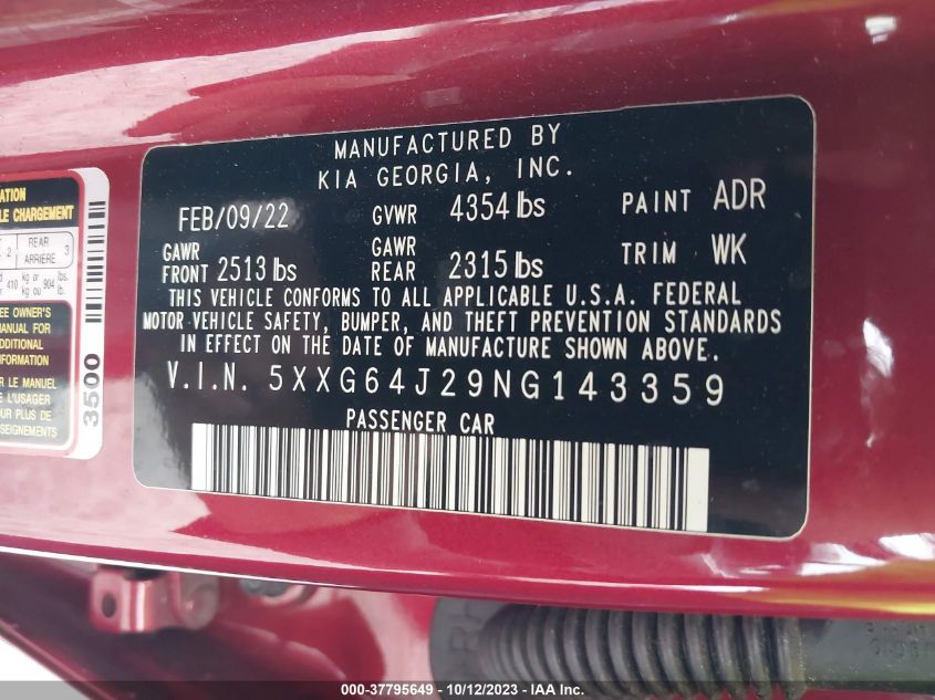 2022 KIA K5 GT-LINE - 5XXG64J29NG143359