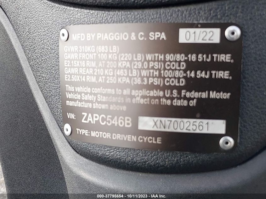 2022 PIAGGIO LIBERTY 50/50 S ZAPC546BXN7002561