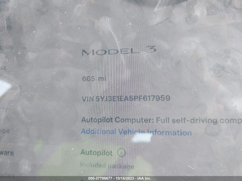 2023 TESLA MODEL 3 - 5YJ3E1EA5PF617959