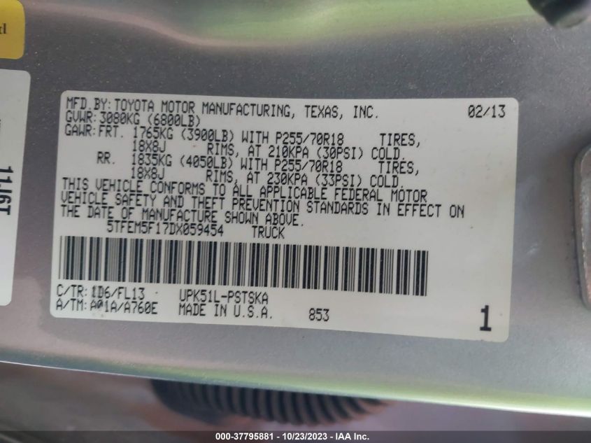 2013 TOYOTA TUNDRA GRADE 4.6L V8 - 5TFEM5F17DX059454