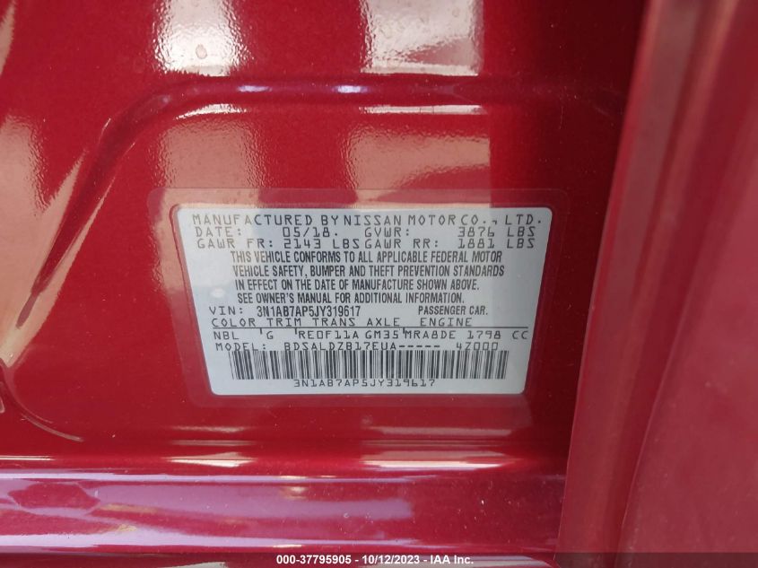 2018 NISSAN SENTRA SV - 3N1AB7AP5JY319617