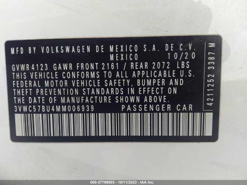2021 VOLKSWAGEN JETTA S/SE/R-LINE - 3VWC57BU4MM006939