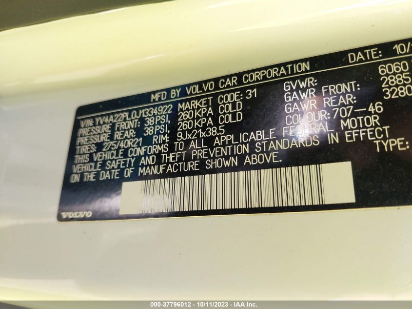2018 VOLVO XC90 INSCRIPTION - YV4A22PL0J1334922