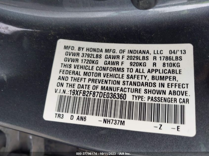 2013 HONDA CIVIC EX - 19XFB2F87DE036360