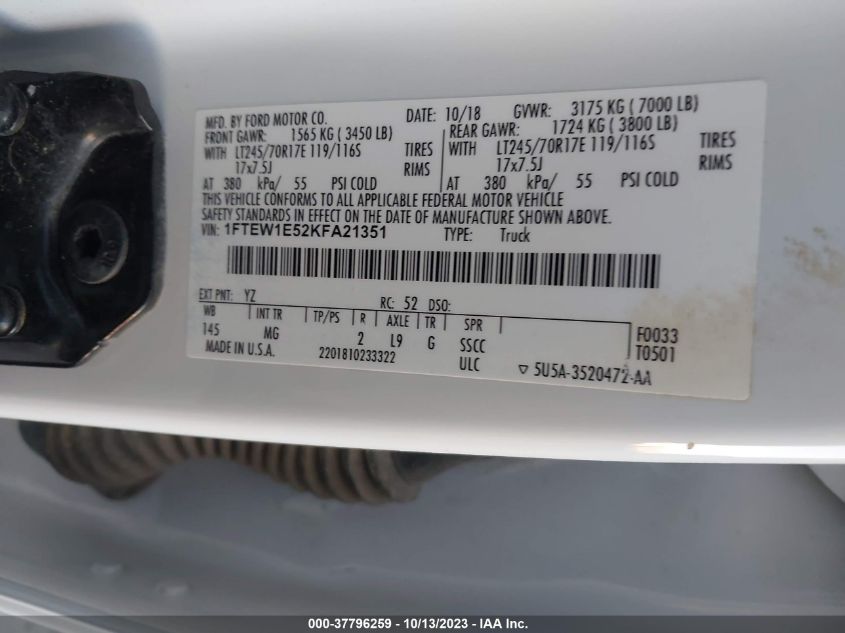2019 FORD F-150 XL/XLT/LARIAT - 1FTEW1E52KFA21351